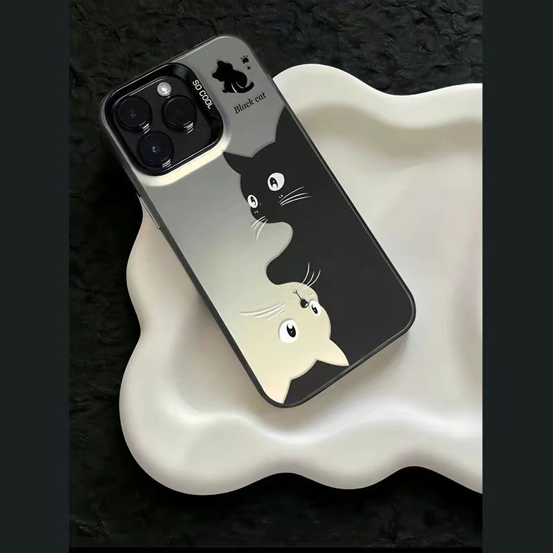 藝術黑貓適用蘋果15pro手機殼創意新款iphone14promax簡約13卡通x