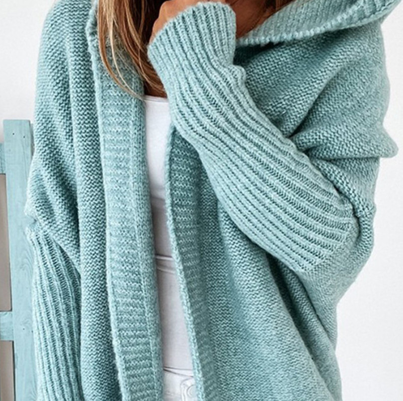 2025 New Hooded Knitwear Hat Collar Elegant Commuter Bat Soft Loose Back Stitching Sweater Sweater