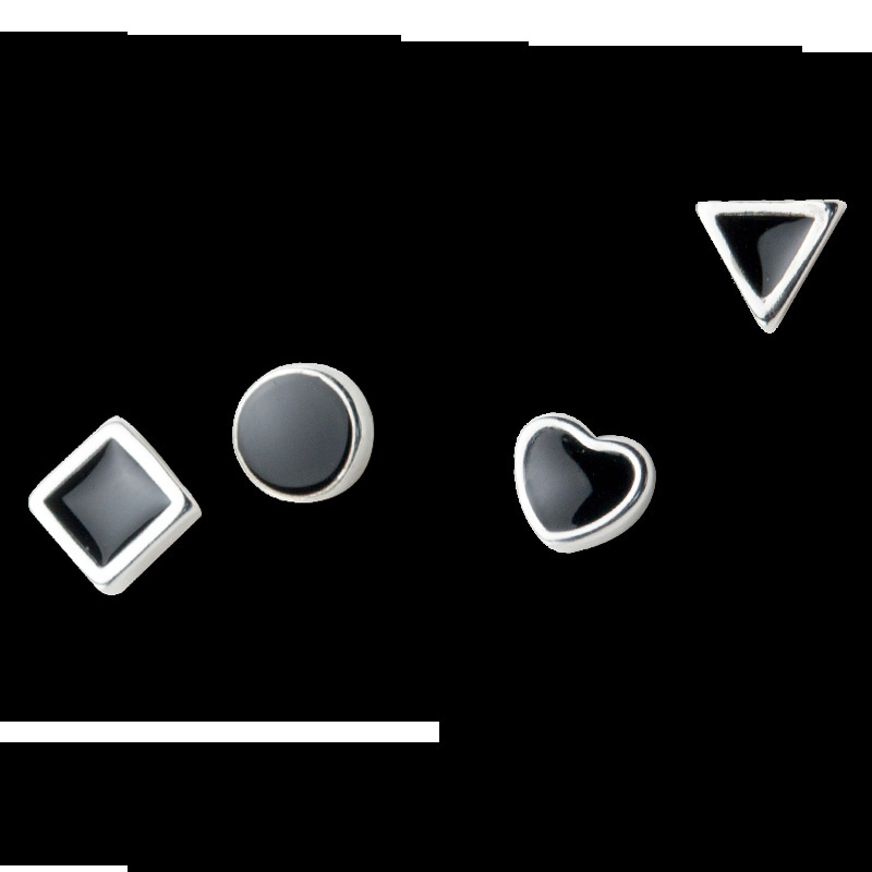 Nalan S925 silver stud earrings black women men's square round small stud earrings geometric stud earrings couple style E0337-1