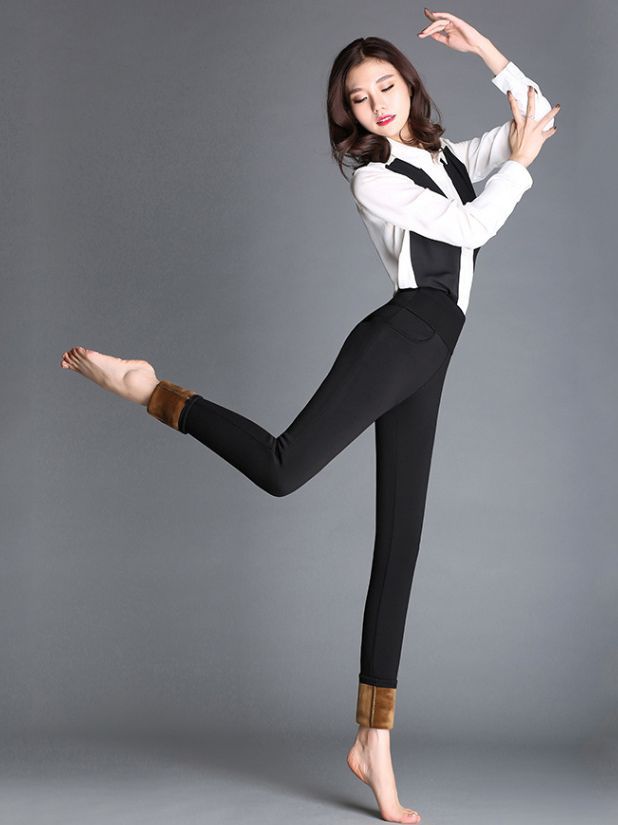 Casual pants women's autumn and winter high waist stretch pencil pants middle-aged mom pants fleece-lined thick leggings women's outer wear fashion