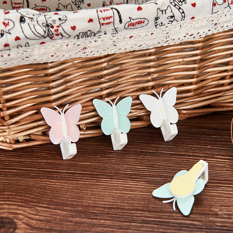 Creative Cartoon Plastic Small Butterfly-Shaped Hook Home Wall Door Punch-Free Hook Six Pack