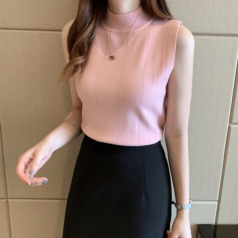 2024 Summer New Base Shirt Women's Summer Slim-fit Thin Sweater Sleeveless Knit Inner Vest Short Top