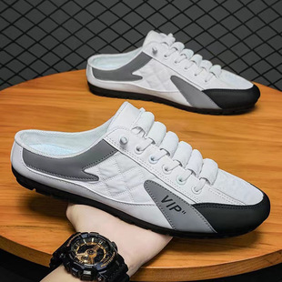 Doug Shoes Men's 2023 Spring and Summer Men's Flat Casual Shoes Fashionable Soft Bottom Driving Shoes Half Shoes Men's Fashionable Shoes