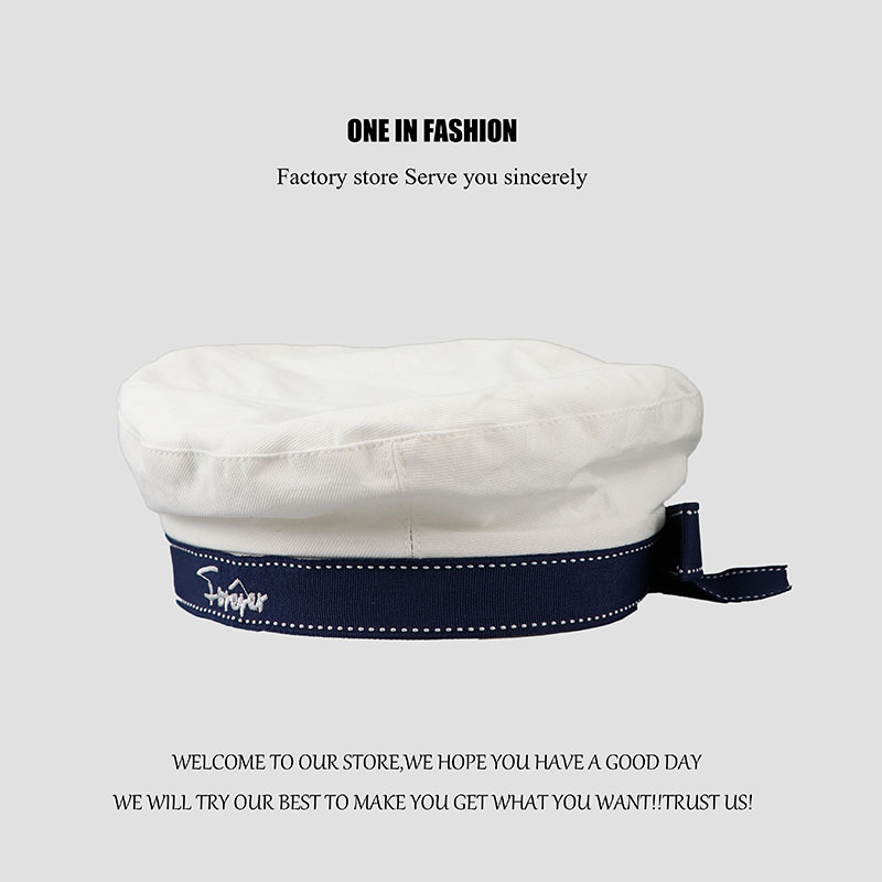 Niedliche Baskenmütze im japanischen Stil für Damen, dünne weiße Marinemütze, Matrosenmütze, schwarze Uniformmütze im College-Stil_voghion.com