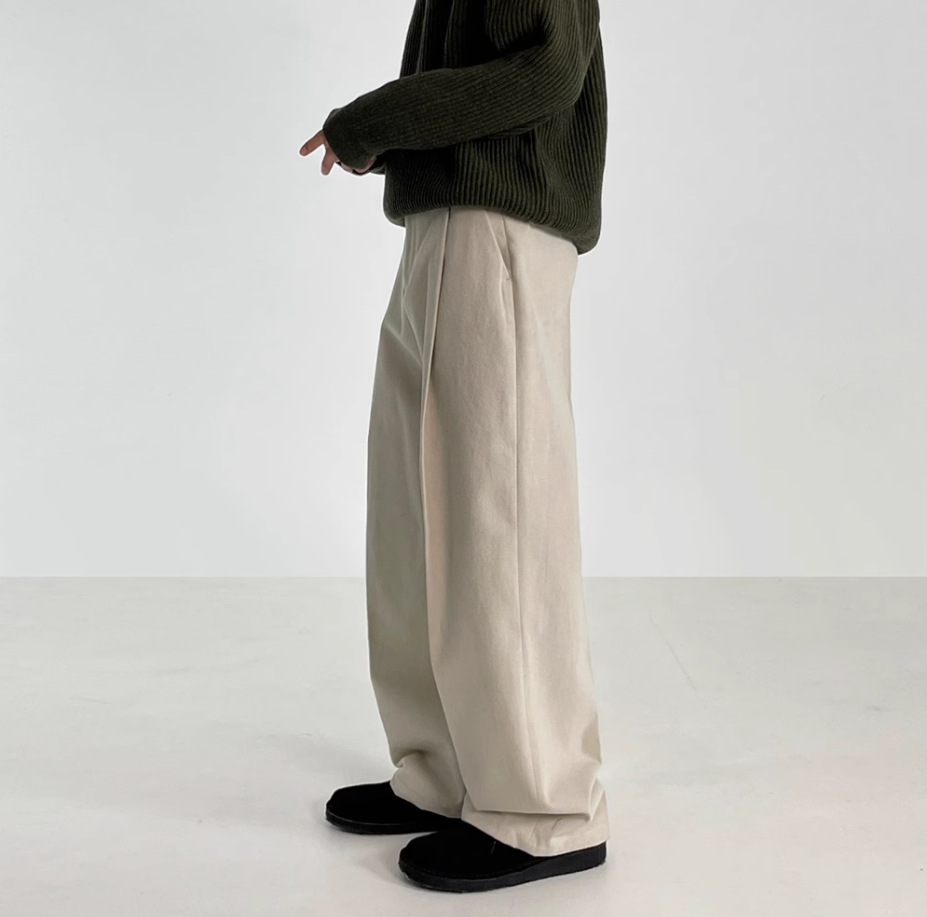 wide leg mopping slim suit pants men's Korean style loose straight thick casual pants cleanfit autumn and winter