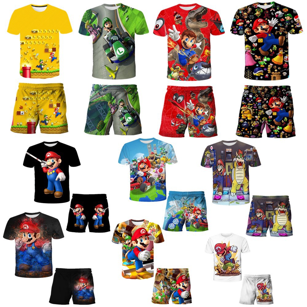 2023 New Super Mario Bros Mario round neck short sleeve quick-drying shorts sports casual suit wholesale