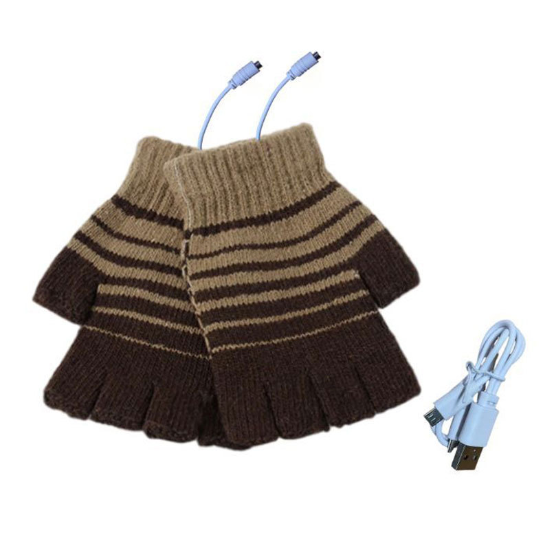 Grenzüberschreitende Quelle USB Winter Unisex gestrickte warme elektrische Handschuhe mobile Stromversorgung elektrische Halbfingerhandschuhe_voghion.com