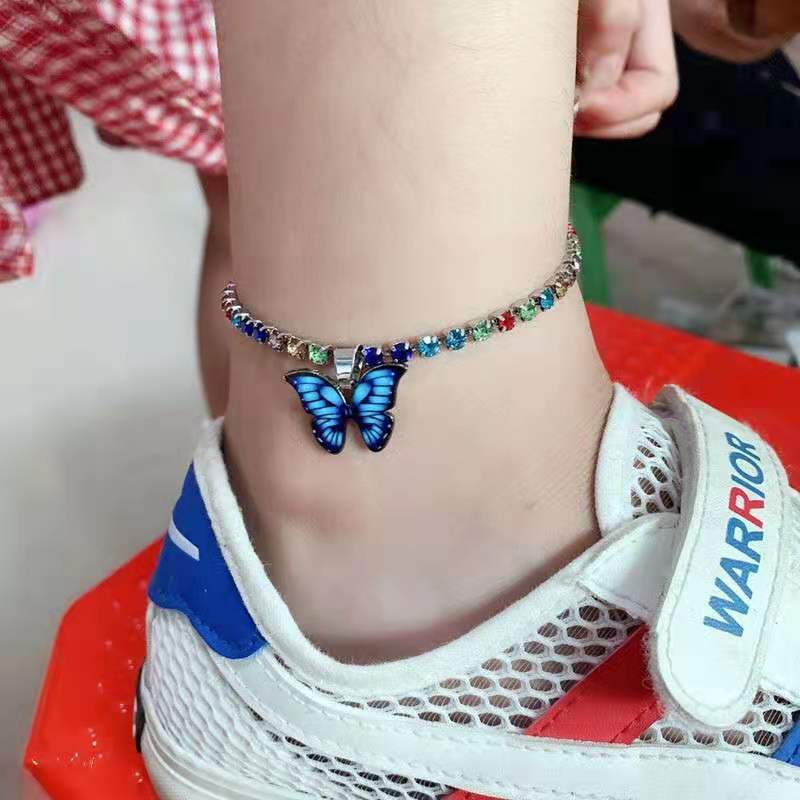 European and American Creative Rhinestone Butterfly Pendant Anklet Bracelet Female Popular Butterfly Elements New Color Butterfly Anklet
