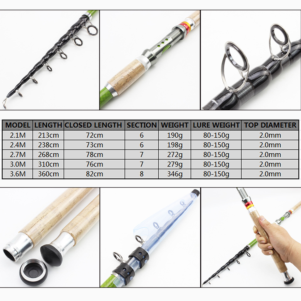 Cross-border a generation of long-cast telescopic Road Asian Rod long wooden handle sea rod rock fishing rod carbon carp perch Rod MH adjustment
