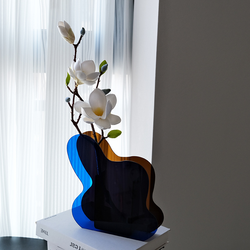 Nordic Simple Acrylic Colorblock Vase Living Room Desktop Vase Ornaments ins Wind Net Red Vase Home Accessories