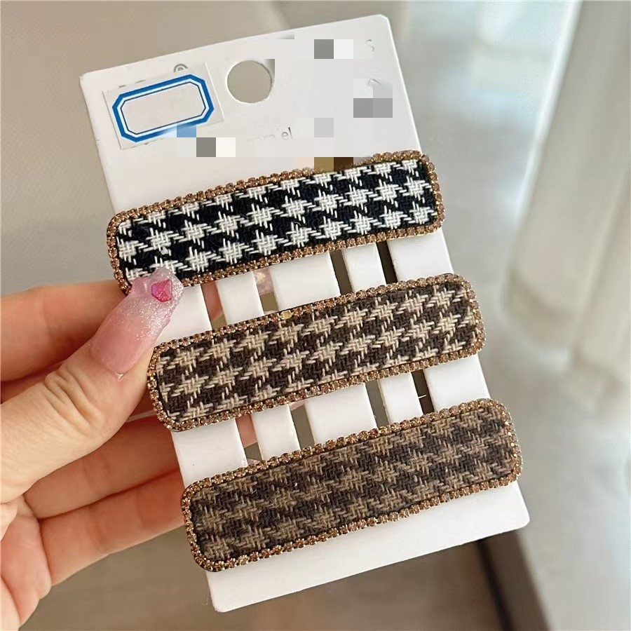 2023 autumn and winter simple retro fabric diamond-embedded geometric hairpin girl seamless side clip bangs clip BB clip hair accessories