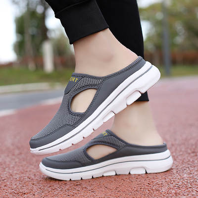 2024 Amazon Korean Style Large Size Casual Shoes Women's Shoes Single-layer Shoes Men's Thick Sole Slip-on Sandals Mesh Half-line Shoes