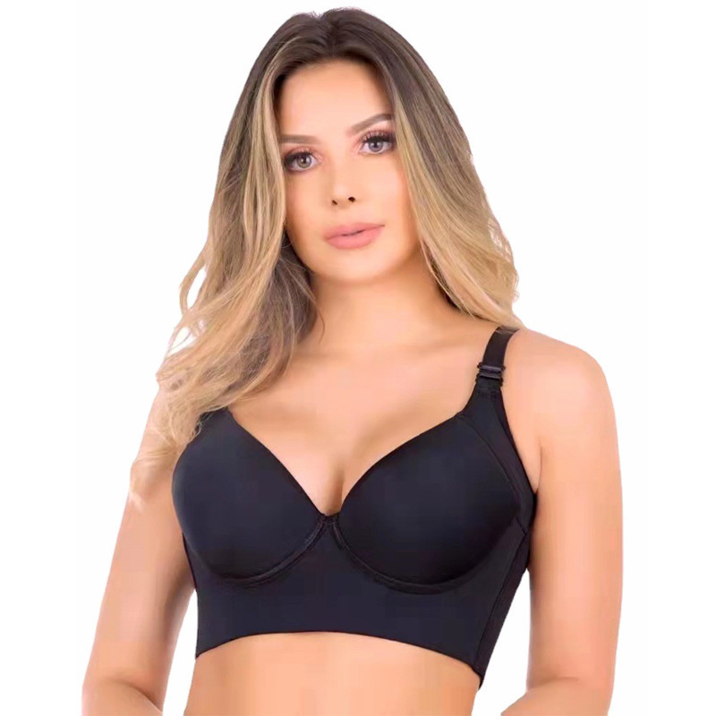 Cross-border in stock foreign trade hot underwear plus size seamless steel ring bra push up sports beauty back deep V bra