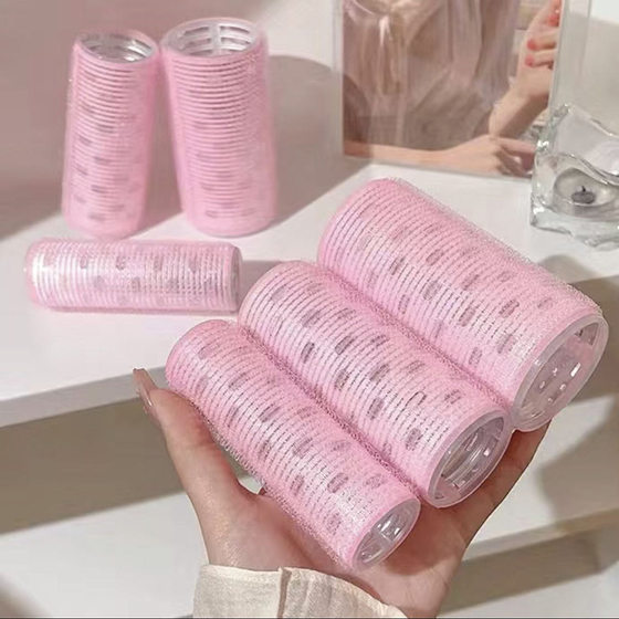 Internet celebrity air bangs hair curler self-adhesive head fluffy hair curler solid color shaping curly hair artifact heating hollow curler