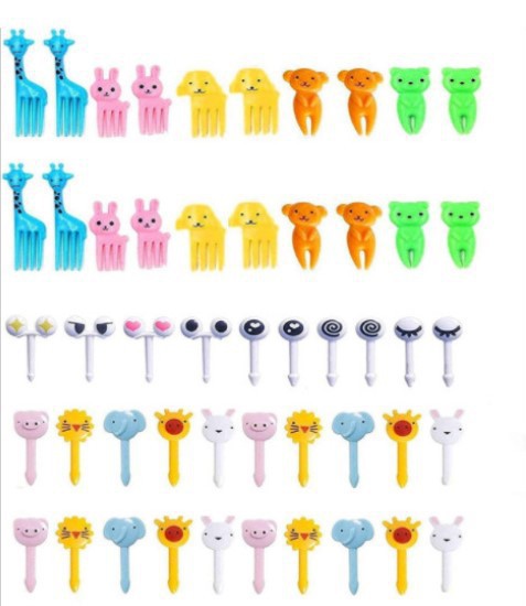 Household Cartoon Fruit Fork Creative Children's Animal Cute Plastic Fruit Fork Set Lunch Sign