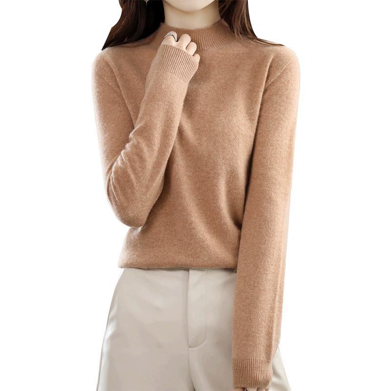 Autumn and Winter New Cashmere Sweater Women's Half-turtleneck Short Thickened Base Sweater Pullover Loose Wool Sweater