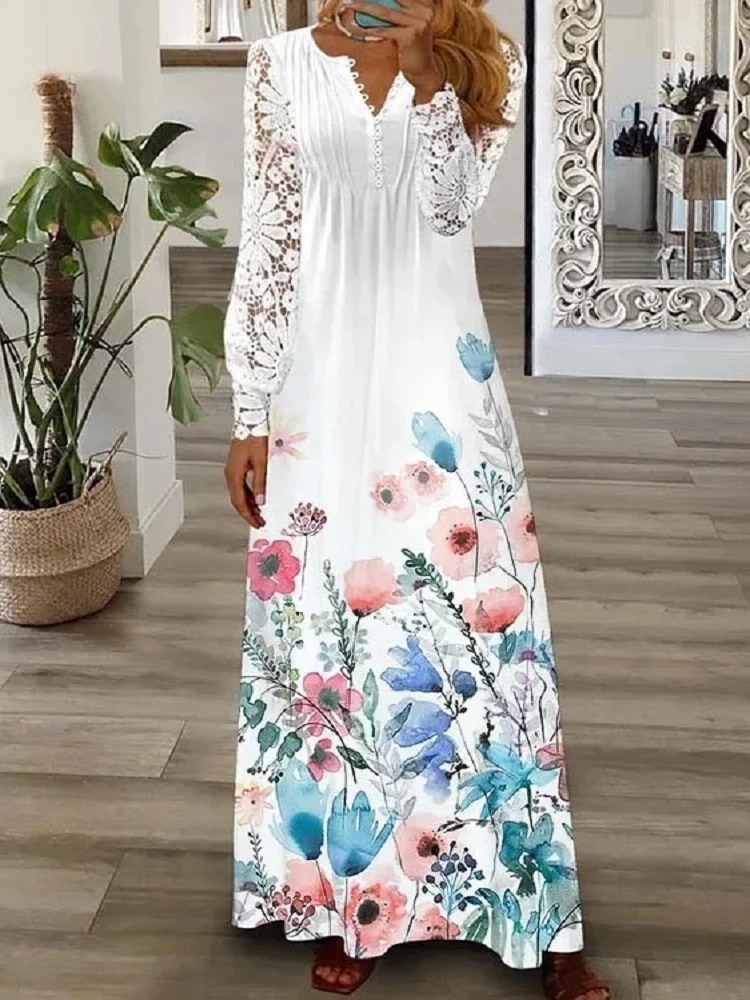 2023 spring and summer women's new cross-border Amazon ebay independent station fashion European and American lace long dress