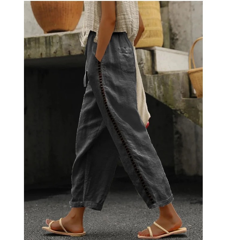 Cross-border 2024 spring and summer Europe and the United States Amazon wish foreign trade new leisure lace hollow stitching pants women
