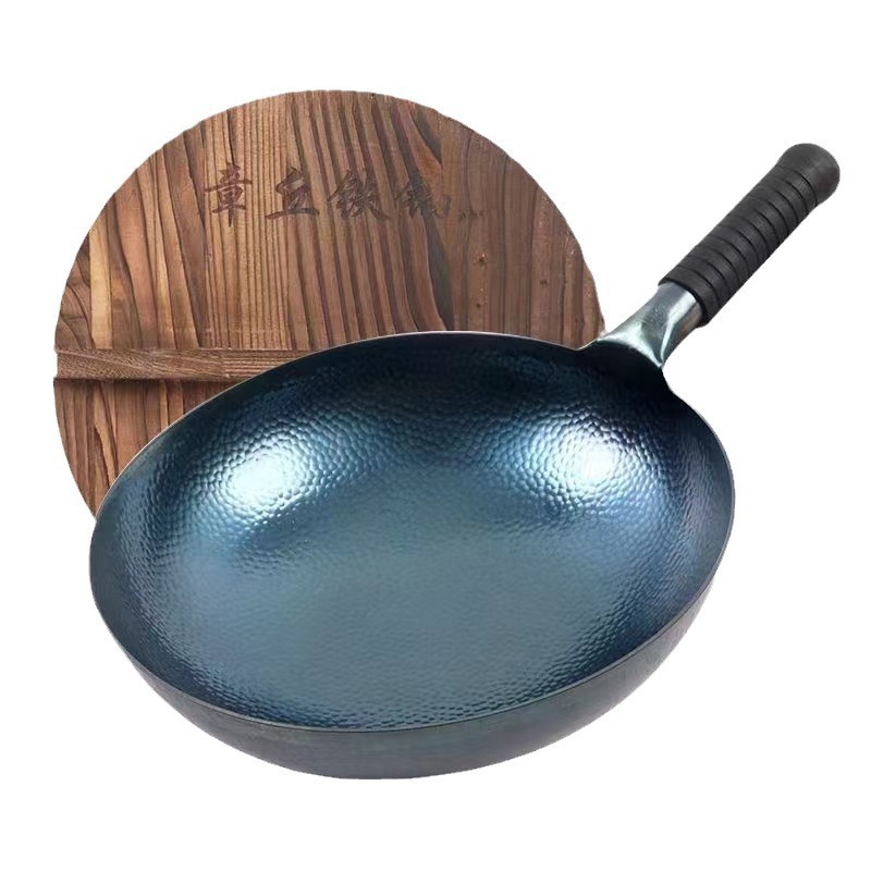Iron Wok Wok Uncoated Handmade Mirror Wok Household Non-stick Wok Wok 32cm Gift Zhangqiu Iron Wok