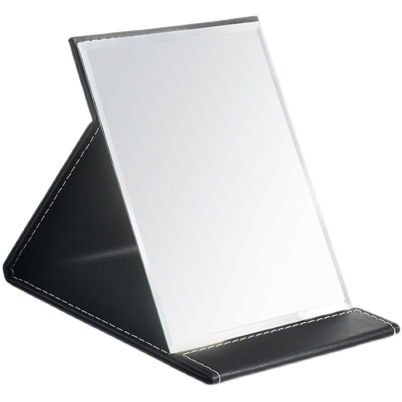 Folding mirror cosmetic mirror pu leather desktop flip portable HD dressing mirror female male student dormitory large wholesale
