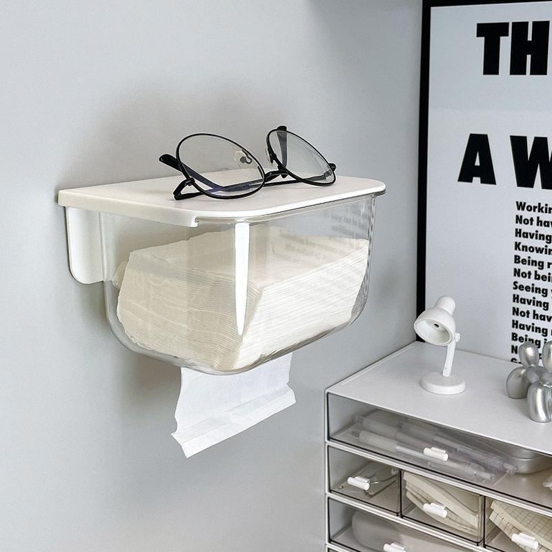 Transparent tissue box wall-mounted draw box bathroom wash towel storage toilet wallpaper draw box bedroom wall-mounted draw box