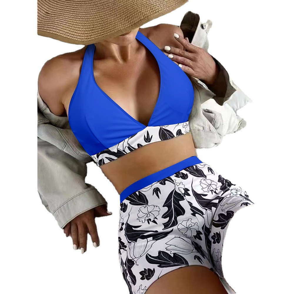 2023 European and American Foreign Trade Swimwear V-neck Boxers Swimwear Strap Split Two-piece Swimwear Bikini Cross-Border