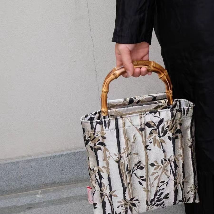 Wholesale bamboo satin jacquard silver double-layer square bamboo bag handbag niche bag