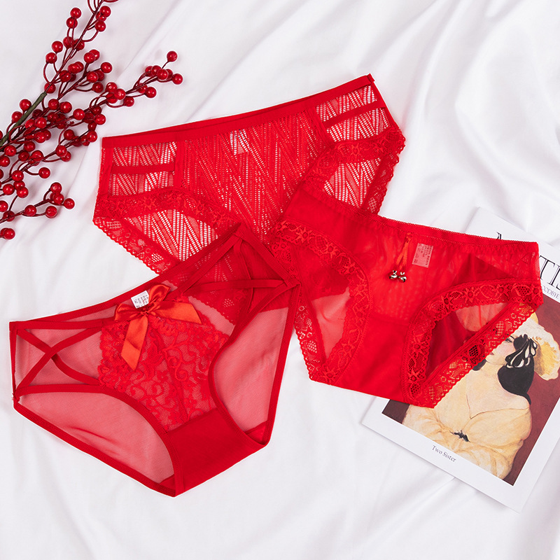 Hot Hot Hot Sexy Hollow Lace Women's Underwear Low Waist Lightweight Mesh Non-marking Briefs Pure Cotton Crotch