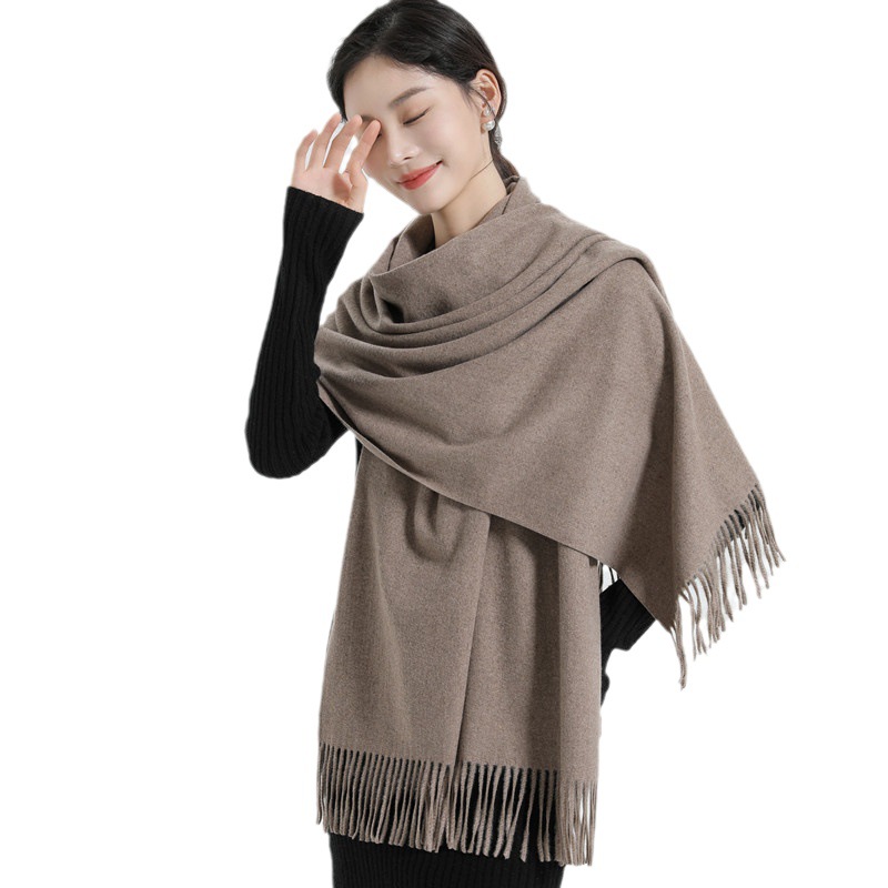 Wool scarf women's autumn and winter warm thickened large shawl women's cashmere scarf men's winter solid color scarf wholesale