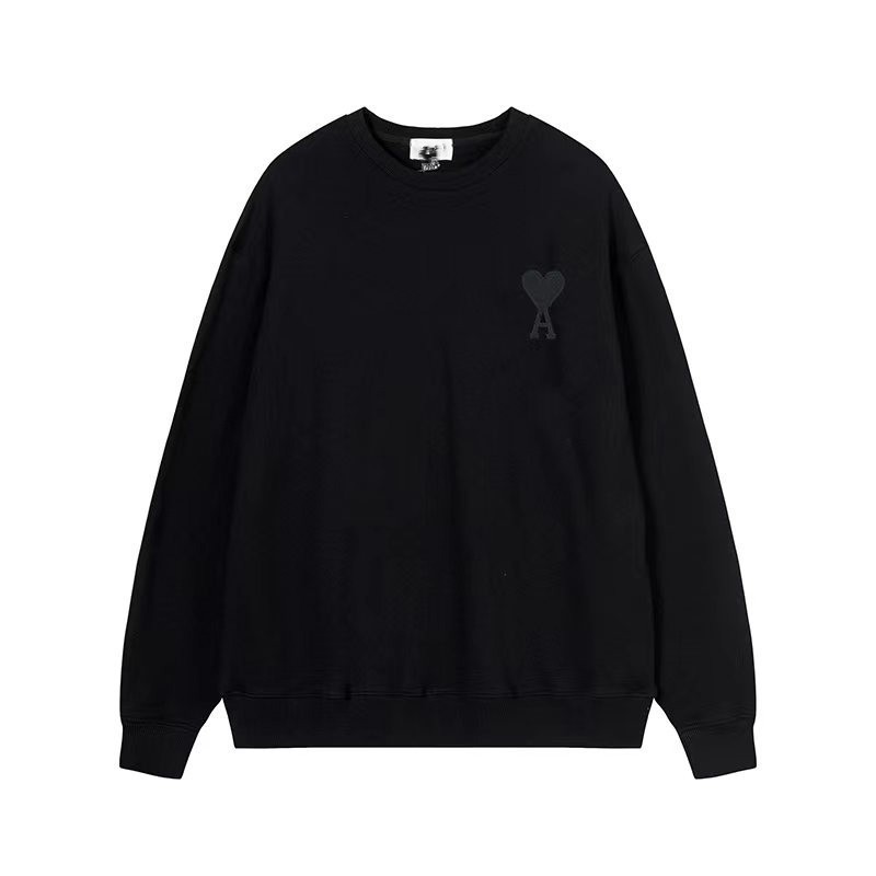 Cross-border supply 6cm heart embroidery 2024 early autumn new casual simple casual 320 cotton crew neck sweater