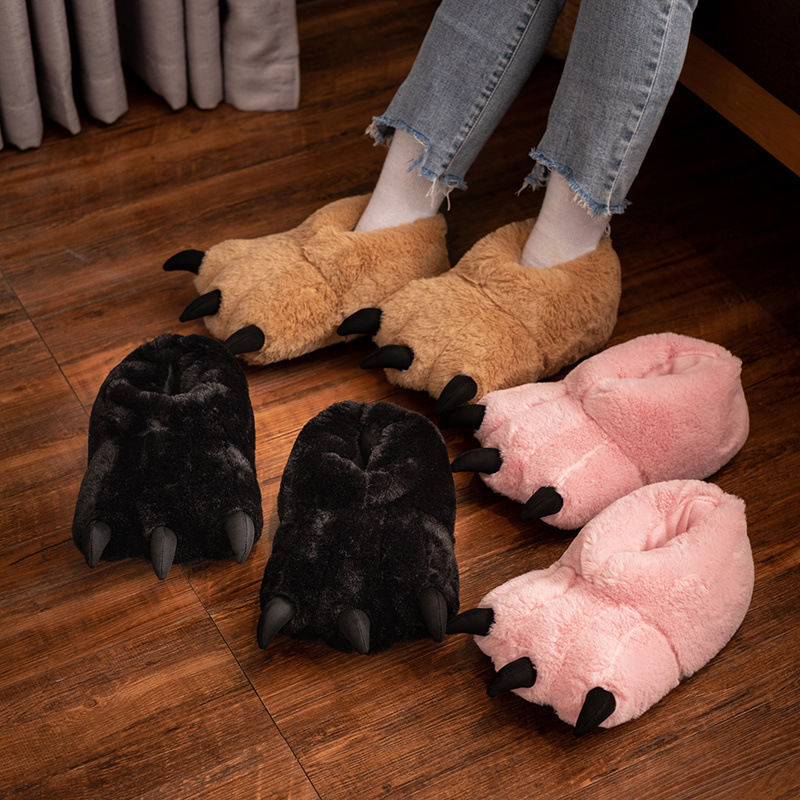 Cross-border new wholesale animal claw claw shoes Tiger dinosaur claw warm home cute cute plush toy slippers