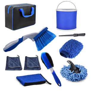 Cross-border new car cleaning 10 sets of car wash brush rubber wire wheel hub brush folding car wash Bucket Car Wash Brush suit
