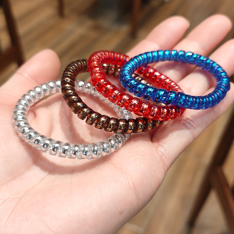 Hot selling Korean style hair accessories gold silver thin telephone line hair band bracelet rubber band 2 yuan shop stall hair tie rope batch