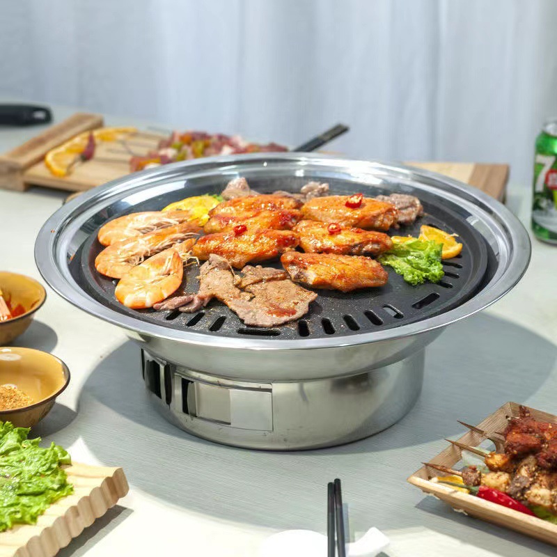 Stainless Steel Korean Style Barbecue Oven Round Household Commercial Camping Dinner Carbon Oven Portable Charcoal Barbecue Oven