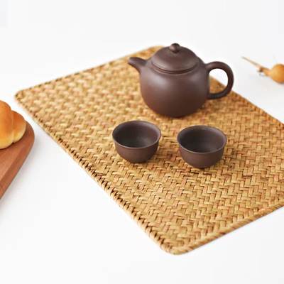 Japanese Cattail Mat Tea Set Mat Table Mat Hand-woven Tea Mat Coaster Home Decoration Manufacturer Direct Batch Cross-border Supply