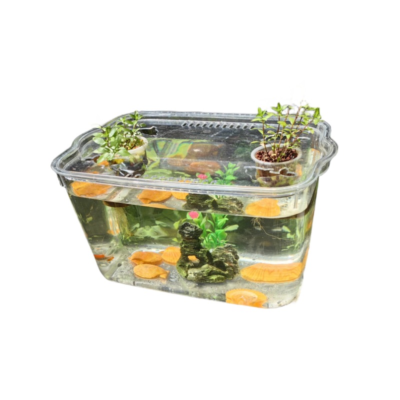 New plastic fish tank with lid HD transparent aquarium goldfish tank turtle rearing tank desktop small water plant tank