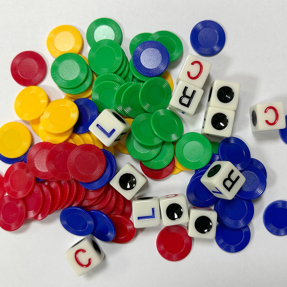 Cross-border hot sale left, middle and right game dice fun four-color game dice LCR with chip barrel English version