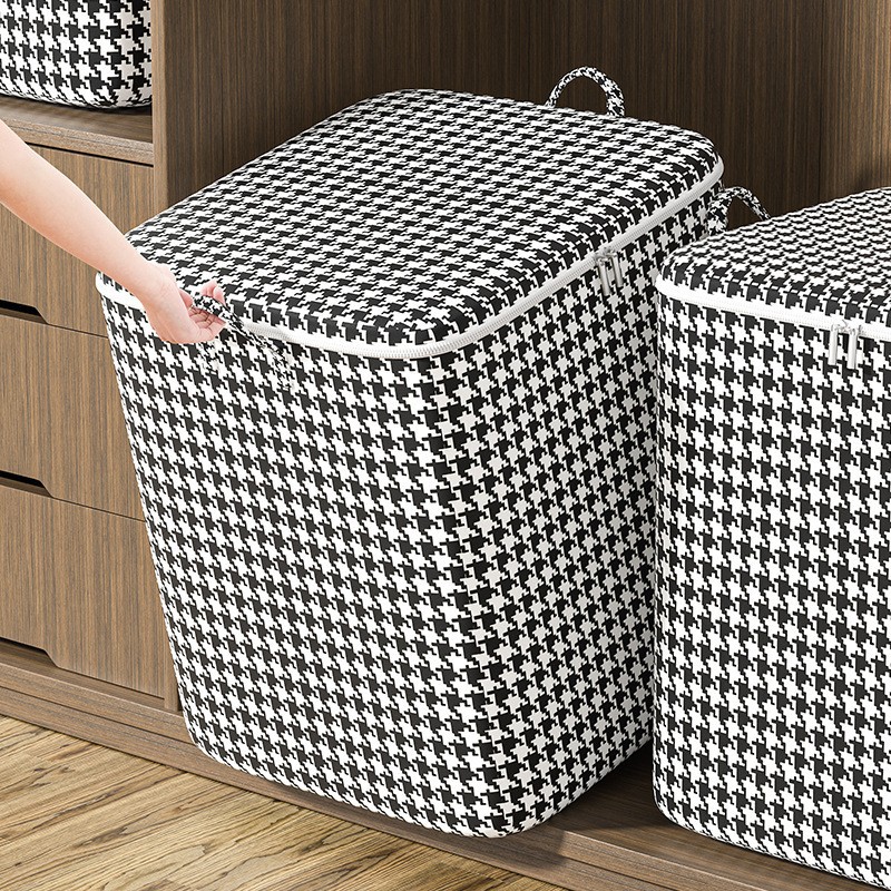 Quilt Clothes Storage Bag Large Capacity Houndstooth Storage Box Moisture-proof Mildew-proof Non-woven Fabric Moving Packaging and Finishing Bag