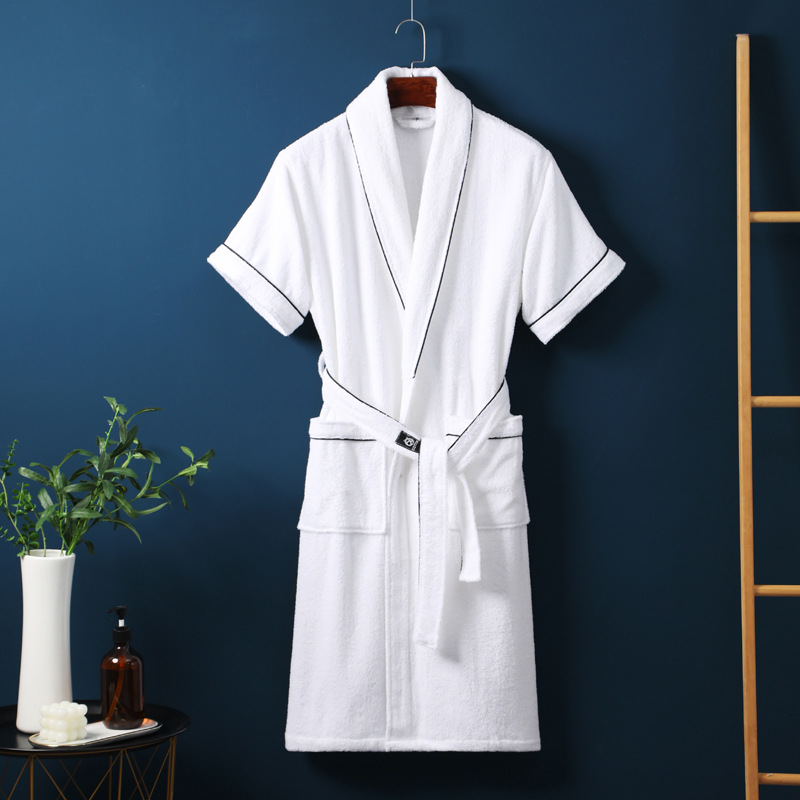 Cotton bathrobe men's and women's short sleeve long hotel cotton nightgown spring and summer absorbent quick-drying couple bathrobe wholesale