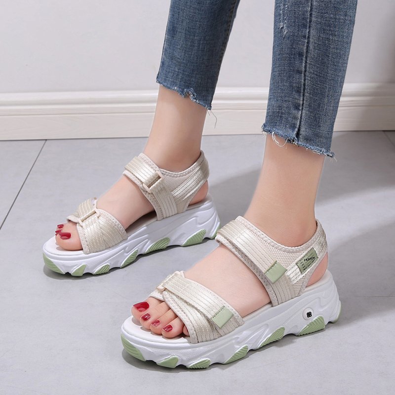 Chanel Style Sandals Women's 2020 Summer New Style Flat Sandals with Trendy Beach Shoes with Velcro Platform Sports Sandals