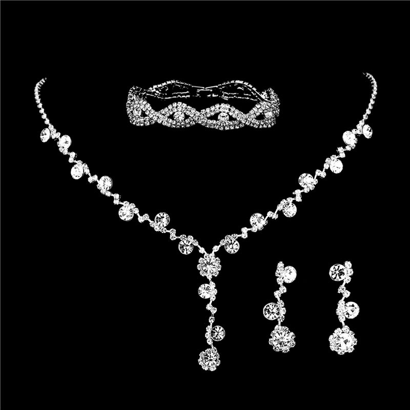 2021 Jewelry Set, Brand New and Sparkling, Full Diamond Embellished, Women's Wedding Accessories, Necklace, Earrings, and Bracelet Set of Three