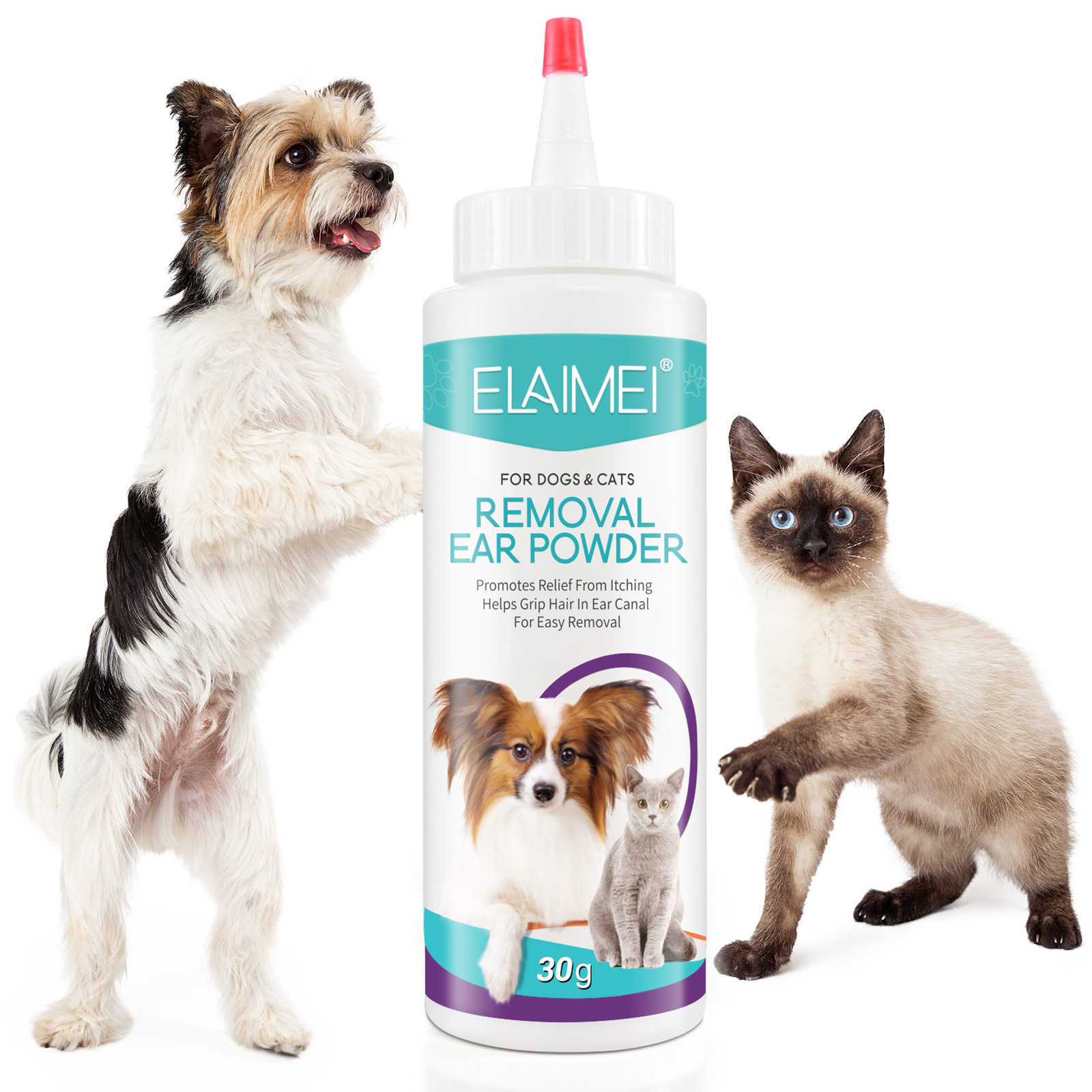 ELAIMEI painless ear pulling powder Dog Pet ear cleaning artifact ear washing powder ear hair removal 30g