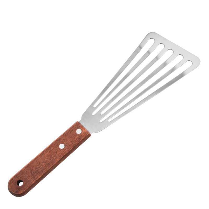Stainless Steel Fish Fryer Wooden Handle Fry Pan Skimmer Heat Resistant Fry Pan Skimmer Kitchen Cooking Tool Fish Flipper 