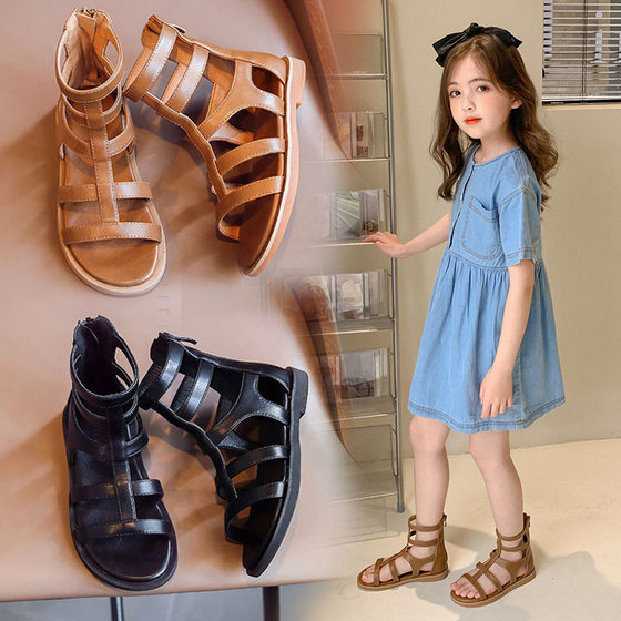 Roman Shoes Girls' Sandals 2023 Summer New Fashion Soft Sole High Top Baby Shoes Big Children's Princess Shoes