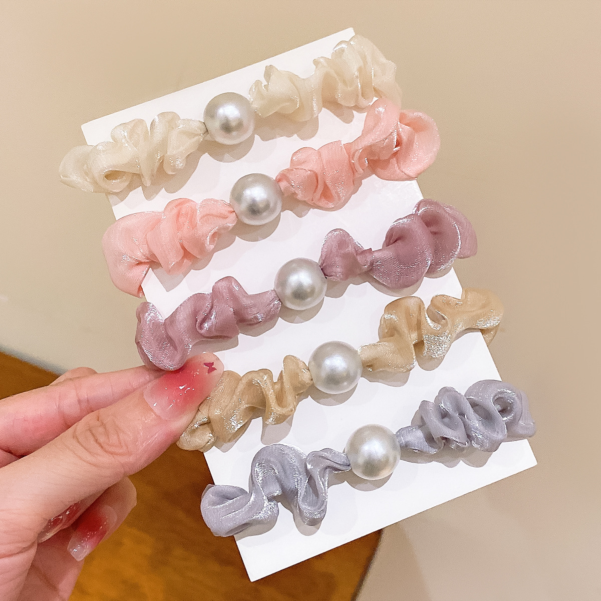 Korean style super fairy organza artificial pearl hair band hair rope high-grade hair accessories tie ball head hair rope rubber band female wholesale
