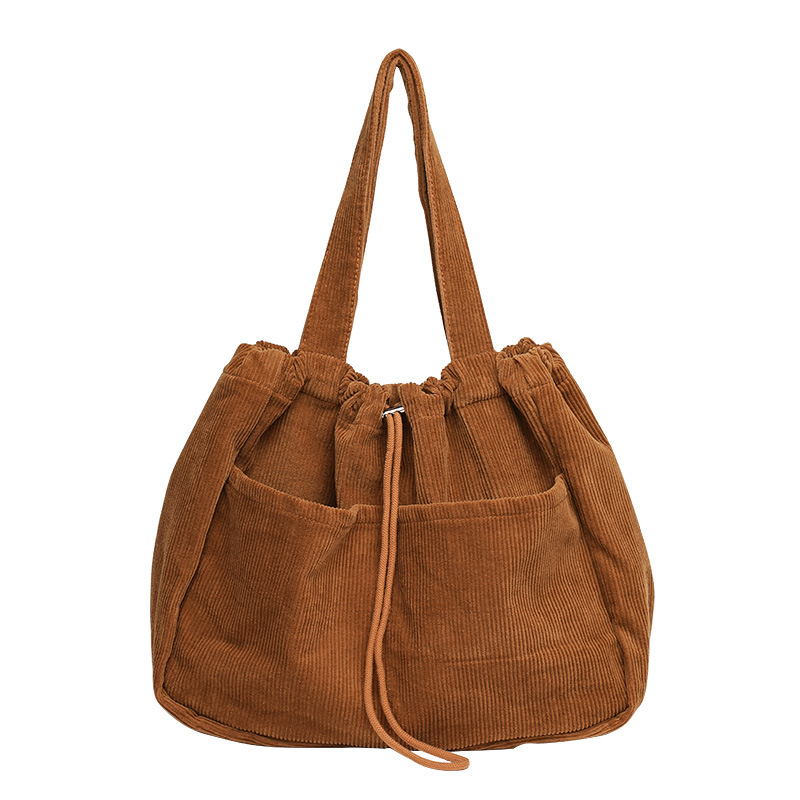 Japanese Style Vintage Corduroy Handbag ins Canvas Large Capacity Underarm Bag Internet Popular Fashionable Drawstring Shoulder Bag for Women_voghion.com