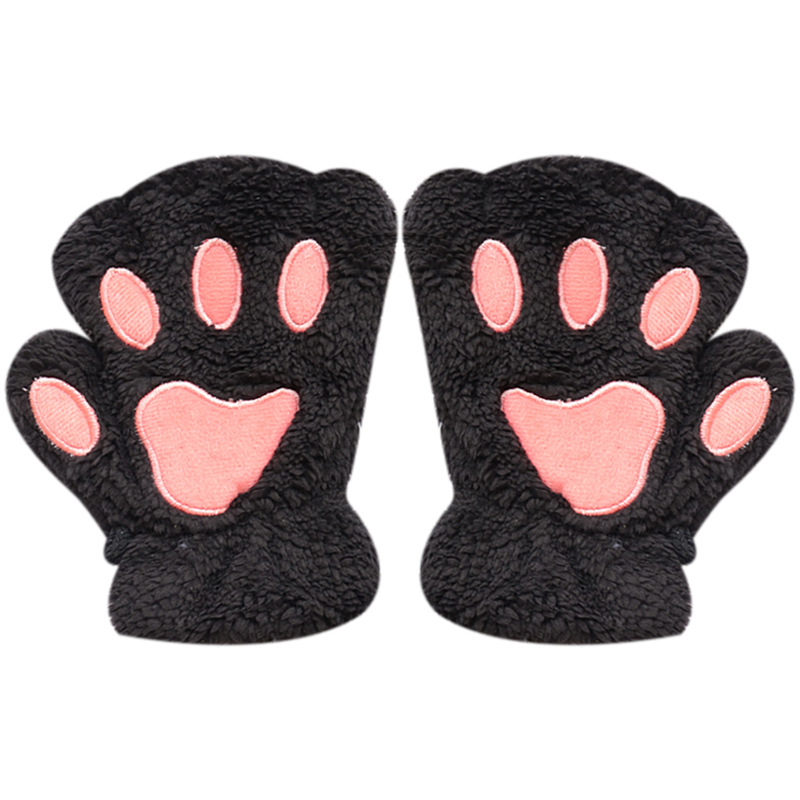 Cute Cat's Claw Gloves Women's Autumn and Winter Warm Cold-proof Plush Half-finger Gloves Thickened fleece-lined Student Writing Finger Leakage