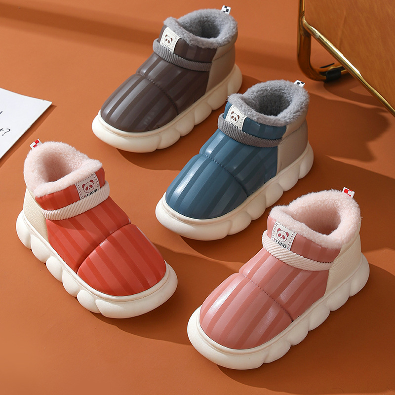 2023 New Home cotton shoes indoor home thick bottom waterproof leather cotton shoes fleece-lined thickened home shoes can be worn outside