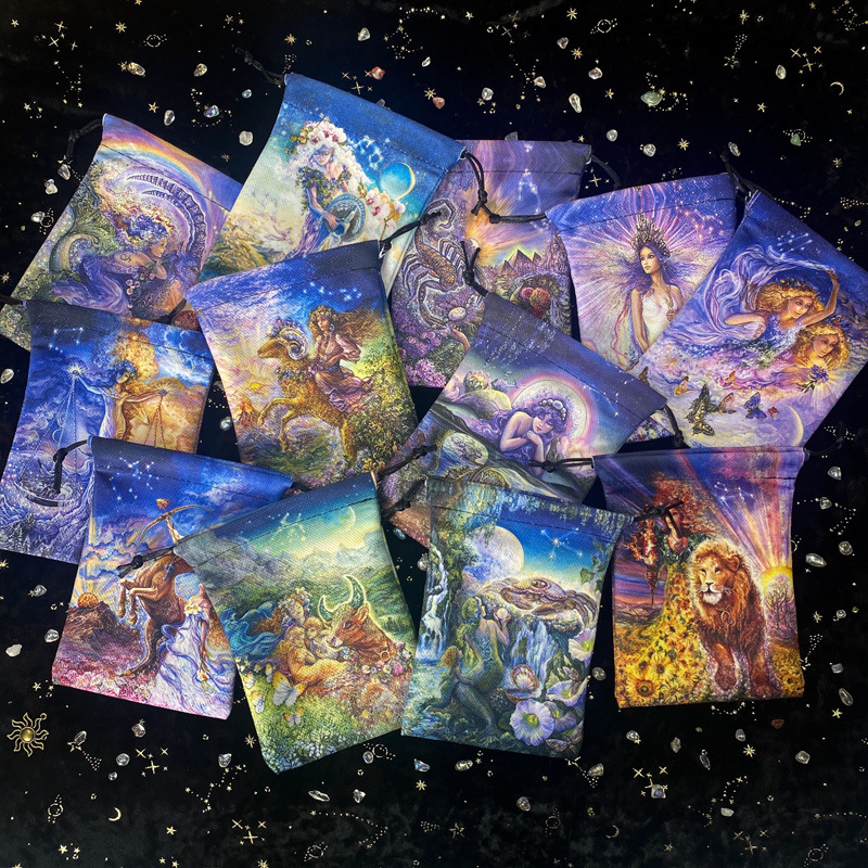 2023 New Twelve Constellation Flannel Bag Color Tarot Tablecloth Bag Birthday Small Objects Gift Drawstring Bag