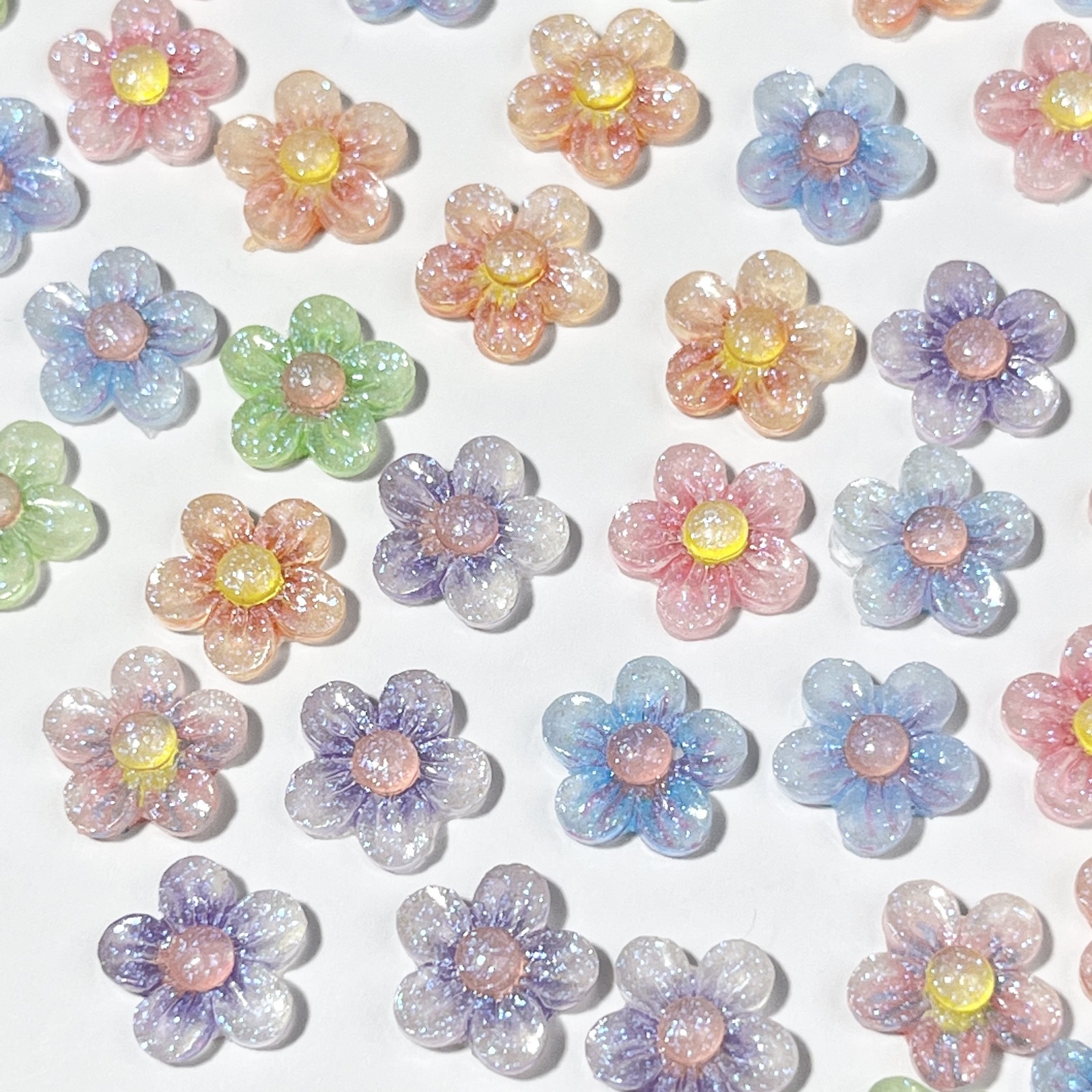 Luminous Five-petal Flower Nail Art Jewelry Gradient Color Fine Flash Print Flower Resin diy Accessories Hairstyle Nail Decoration